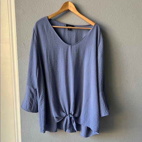 Alyx Tops - Alyx Dusty Blue V-Neck Tie-Front Blouse